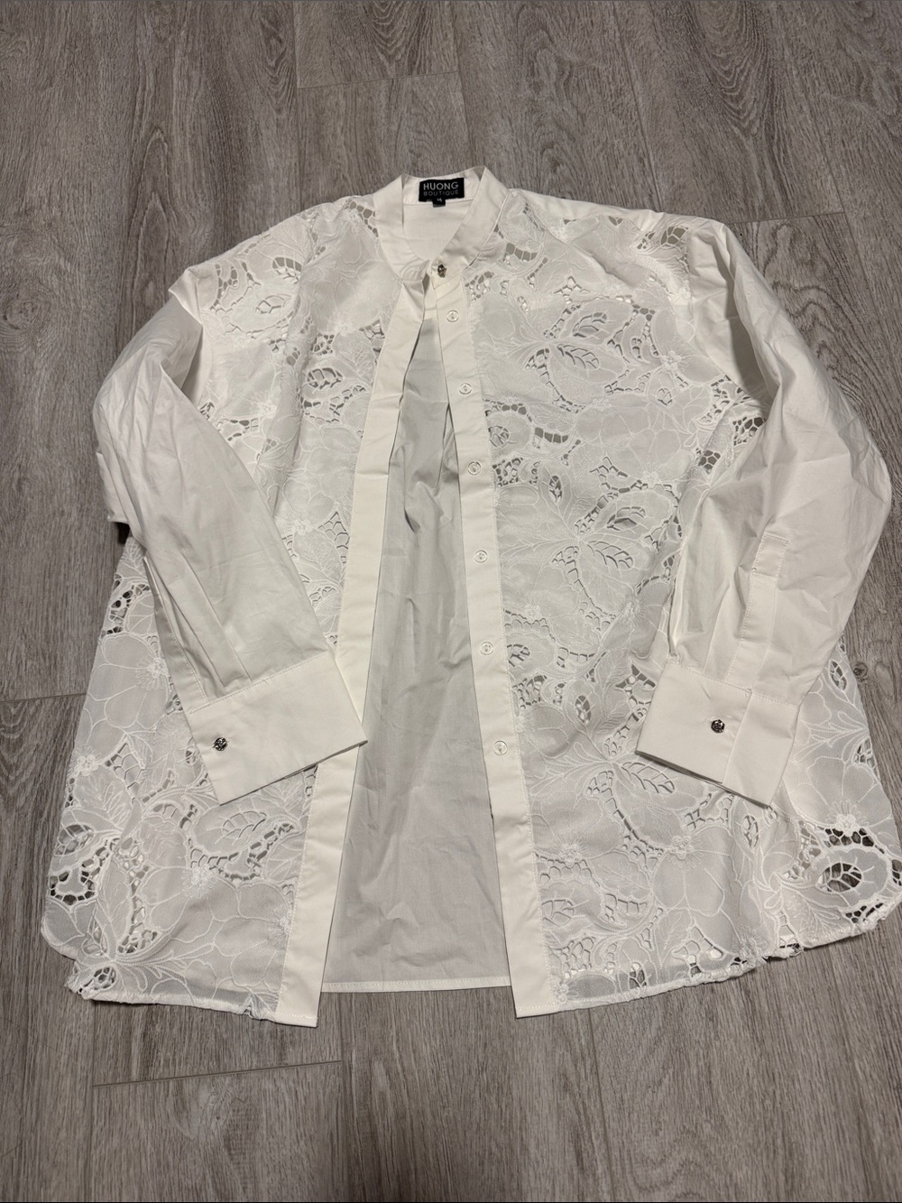 Huong White Lace Button-Down Shirt